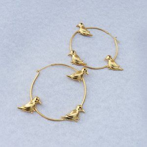 Women Fancy Triple Bird Hoop Earrings Brass Designer Luxury Wedding Jewelry